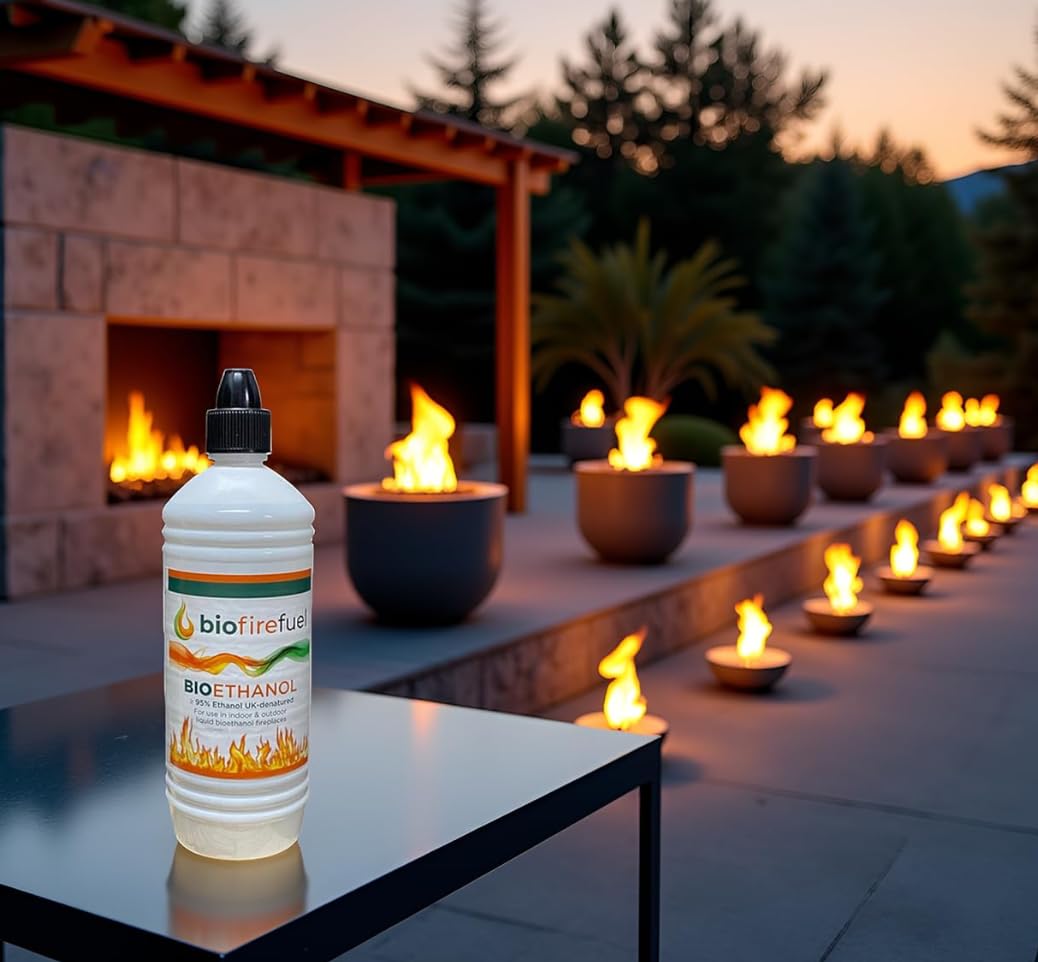 Combustibile a bioetanolo di alta qualità (12 litri) per camini, bracieri, bruciatori e stufe, combustibile liquido ad alta purezza, per uso interno ed esterno, con beccuccio Easy pour biofirefuel