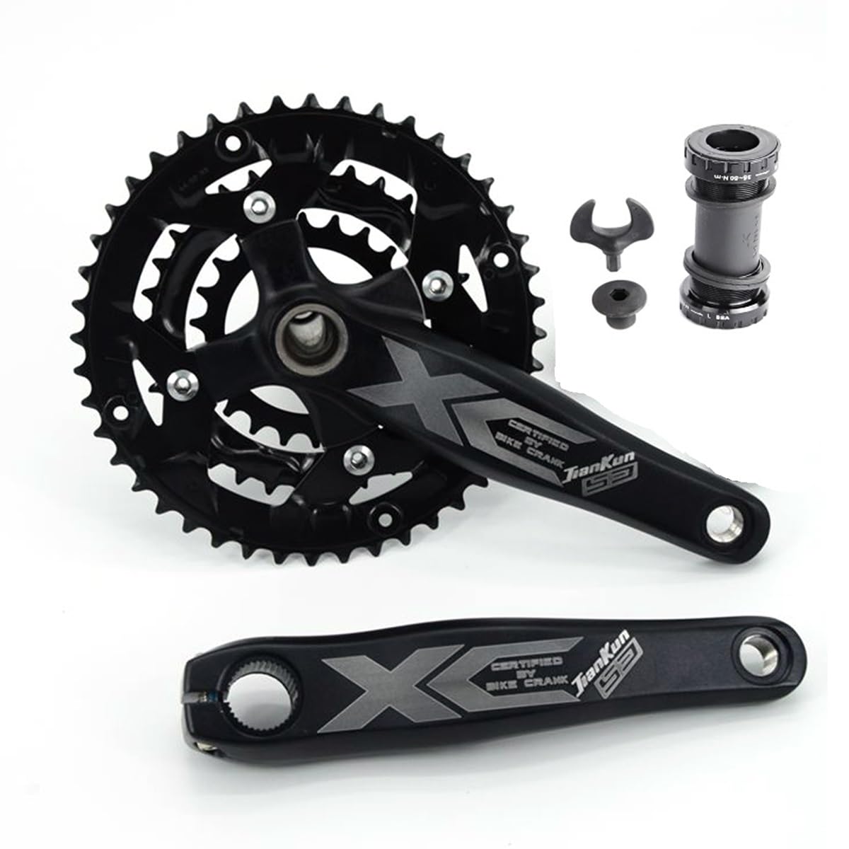 LHHL Hollow Integrated MTB Crank Set 170mm Mountain Bike Crankset With 104BCD 22-32-44T Round Chainring Bottom Bracket (Color : Black, Size : 22-32-44T)