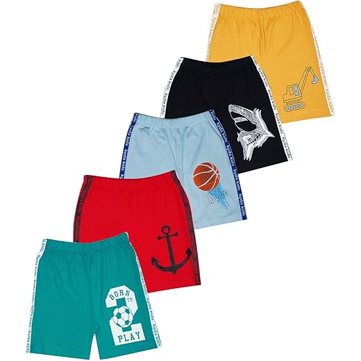 KYDA KIDS 100 Cotton Printed Shorts Pack of 5