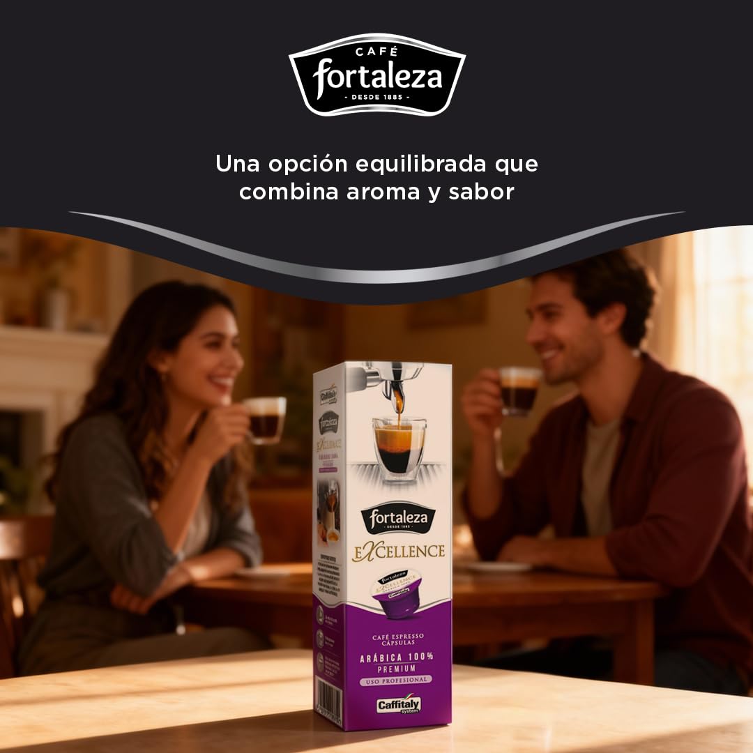 CAFÉ FORTALEZA Cápsulas de Café Compatibles con Caffitaly Pack 8x10 (80Uds) – Cápsulas Excellence 100% Arábica Intensidad Media – Cápsulas de Café Familia Intensos Formato Estándar - Aroma Cítrico
