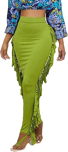 LYANER Faldas largas con flecos laterales y cintura elástica para mujer