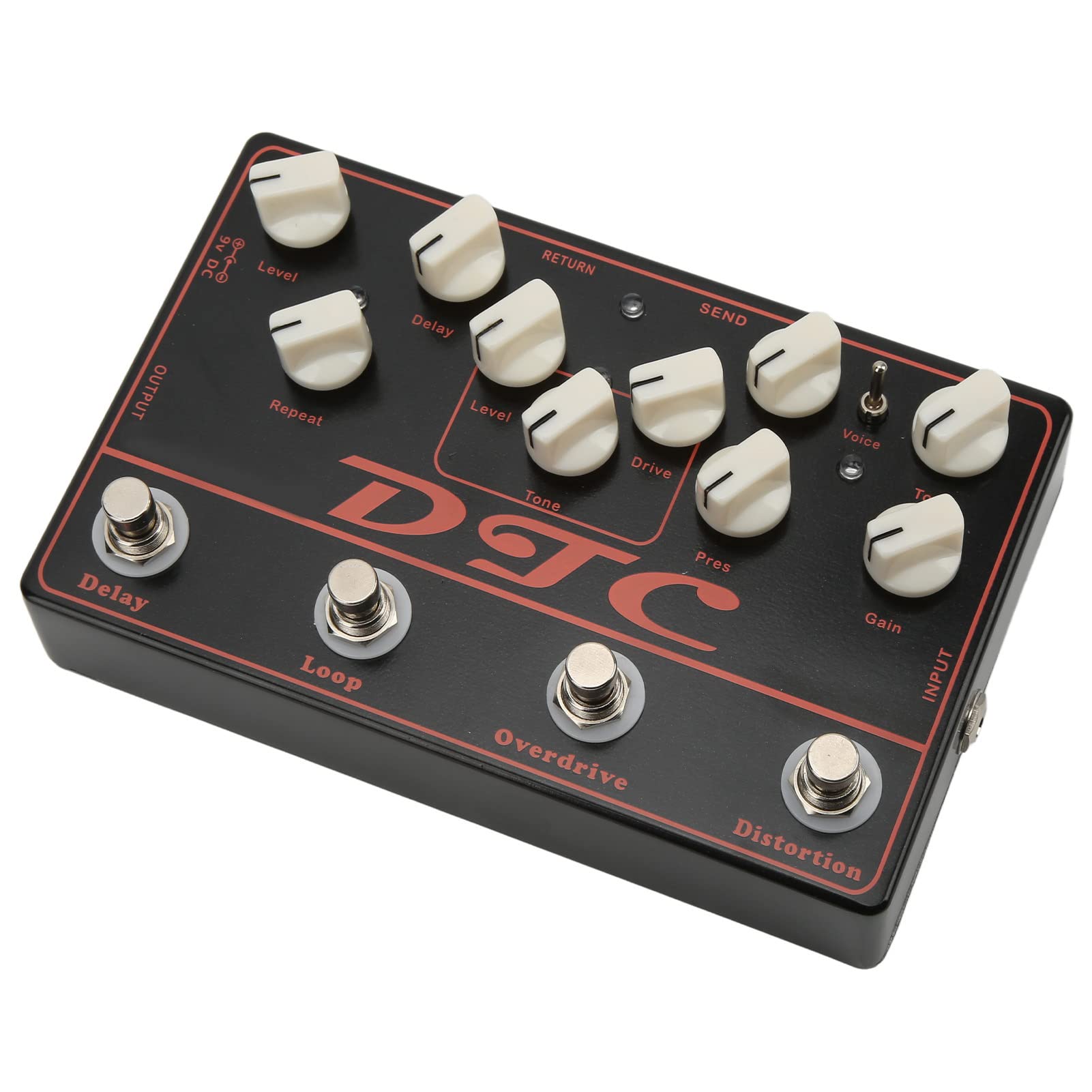 Synthesizer Guitar Pedal, Electric Distortion Overdrive 4 in 1 Effect Multi & Loop Delay Effects DC 9V Black
