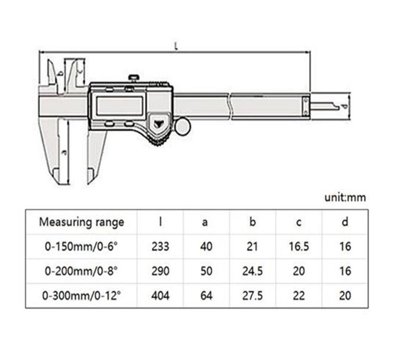 Calibrador Digital LCD 0-150mm 0-200mm 0-300mm 6in 8in 12 pulgadas calibradores electrónicos que miden herramientas de diámetro exterior(Size:0-300mm)