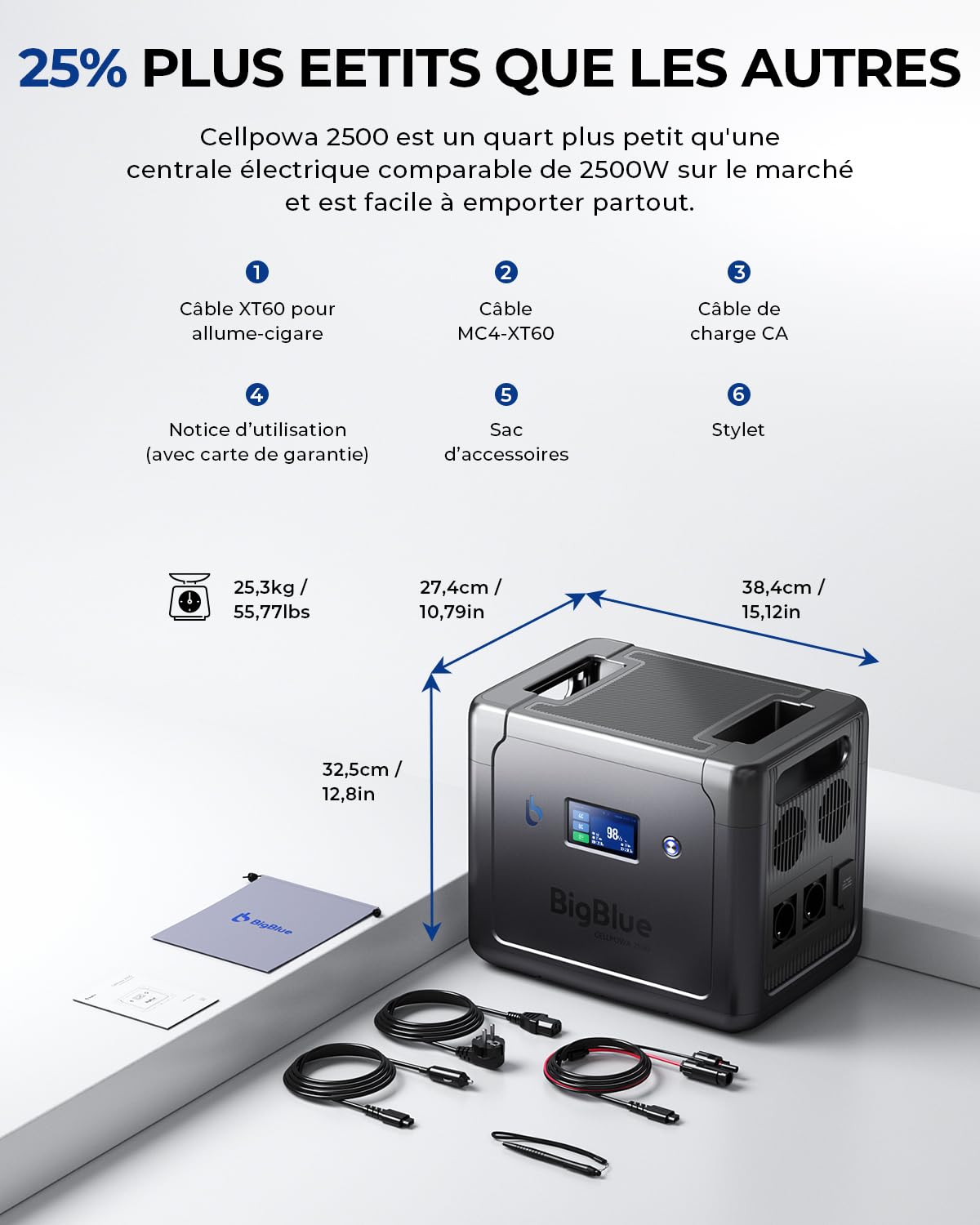 【10ms ASI】 BigBlue 2500W Générateur Électrique Portable LiFePO4 1843Wh