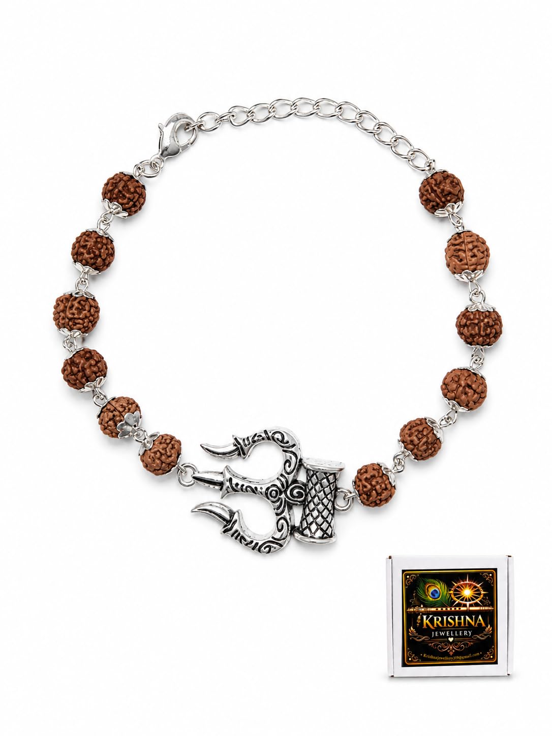 Krishna Jewellery Silver Plated Trishul Rudraksha Bracelet Rakhi-picture-33