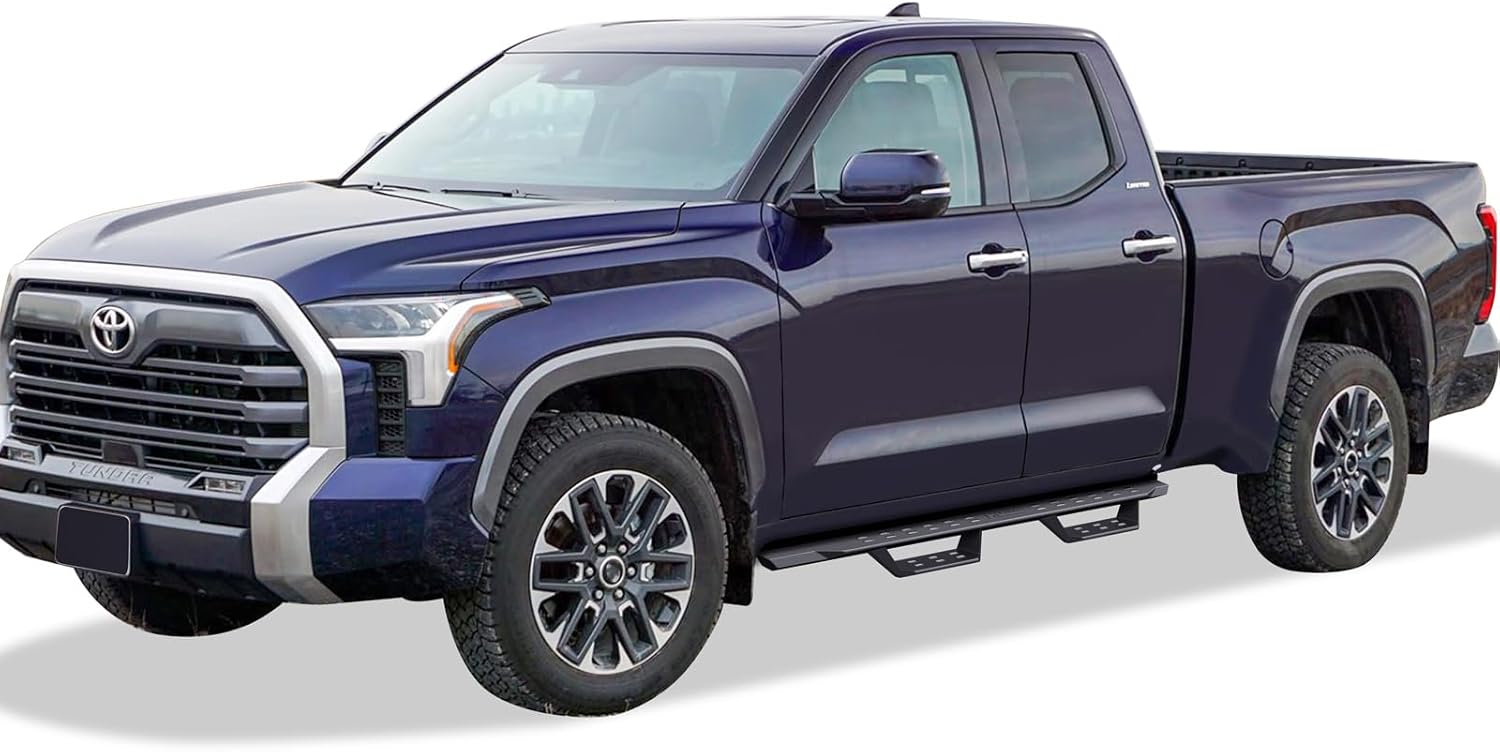 APS Black Overland Slider Tubular Drop Steps Style Nerf Bars Running Boards Compatible with Toyota Tundra 2022-2026 Double Cab