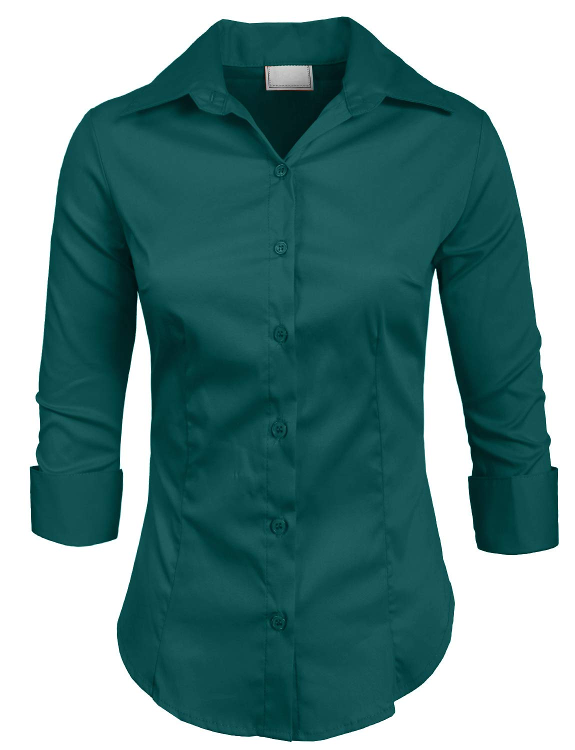NE PEOPLE Button Down Shirt - Women's 3/4 Sleeve Roll Up Stretch Collar Office Work Formal Casual Basic Blouse Top (S-6XL)