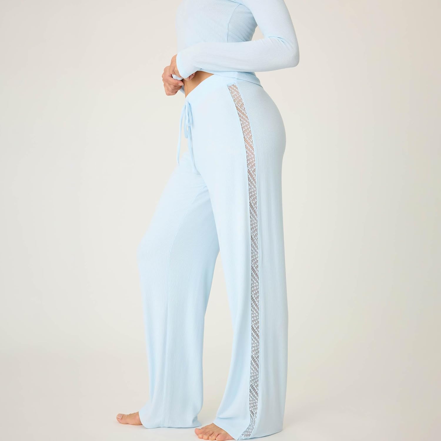 PJ Salvage Womens Lacey Basics Knit Tie-Waist Pant with Lace Insets - Image 5