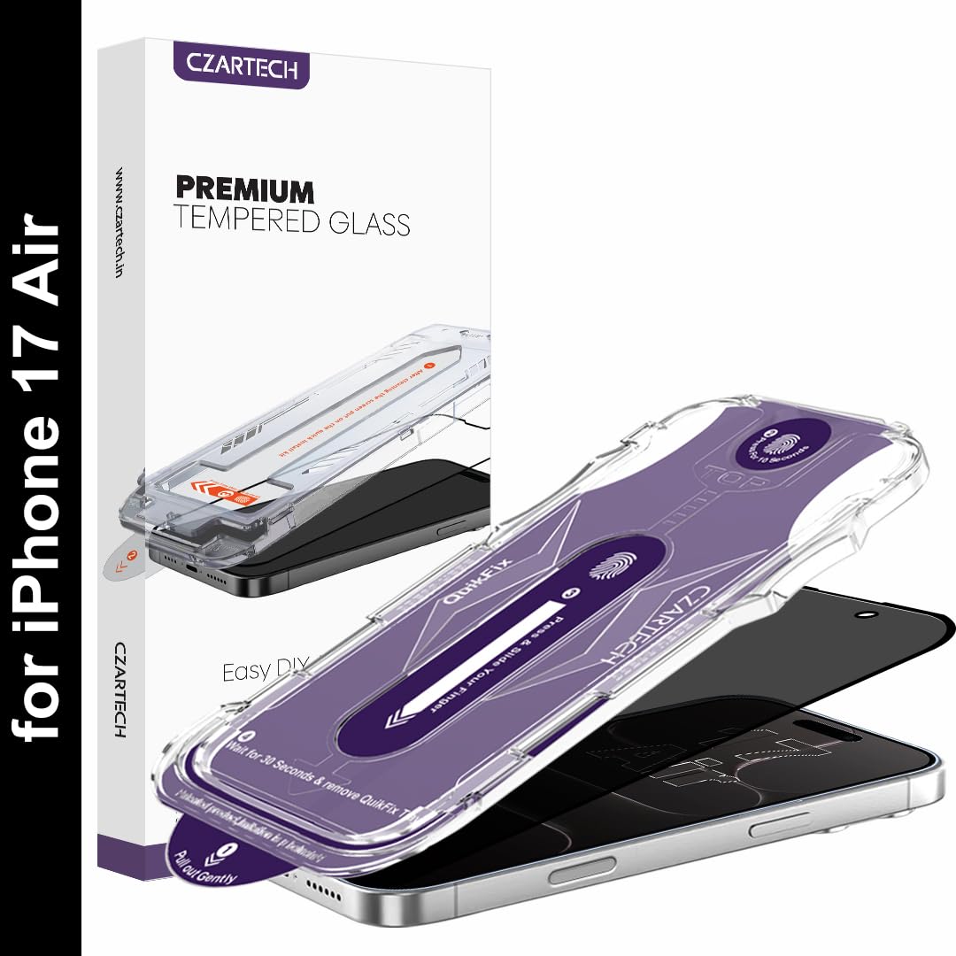 CZARTECH Auto Align Privacy Tempered Glass Guard for iPhone Air (iPhone 17 Air) Edge to Edge Screen Protector Privacy QuickFix with Applicator (1- Pack)(Privacy)-image-29