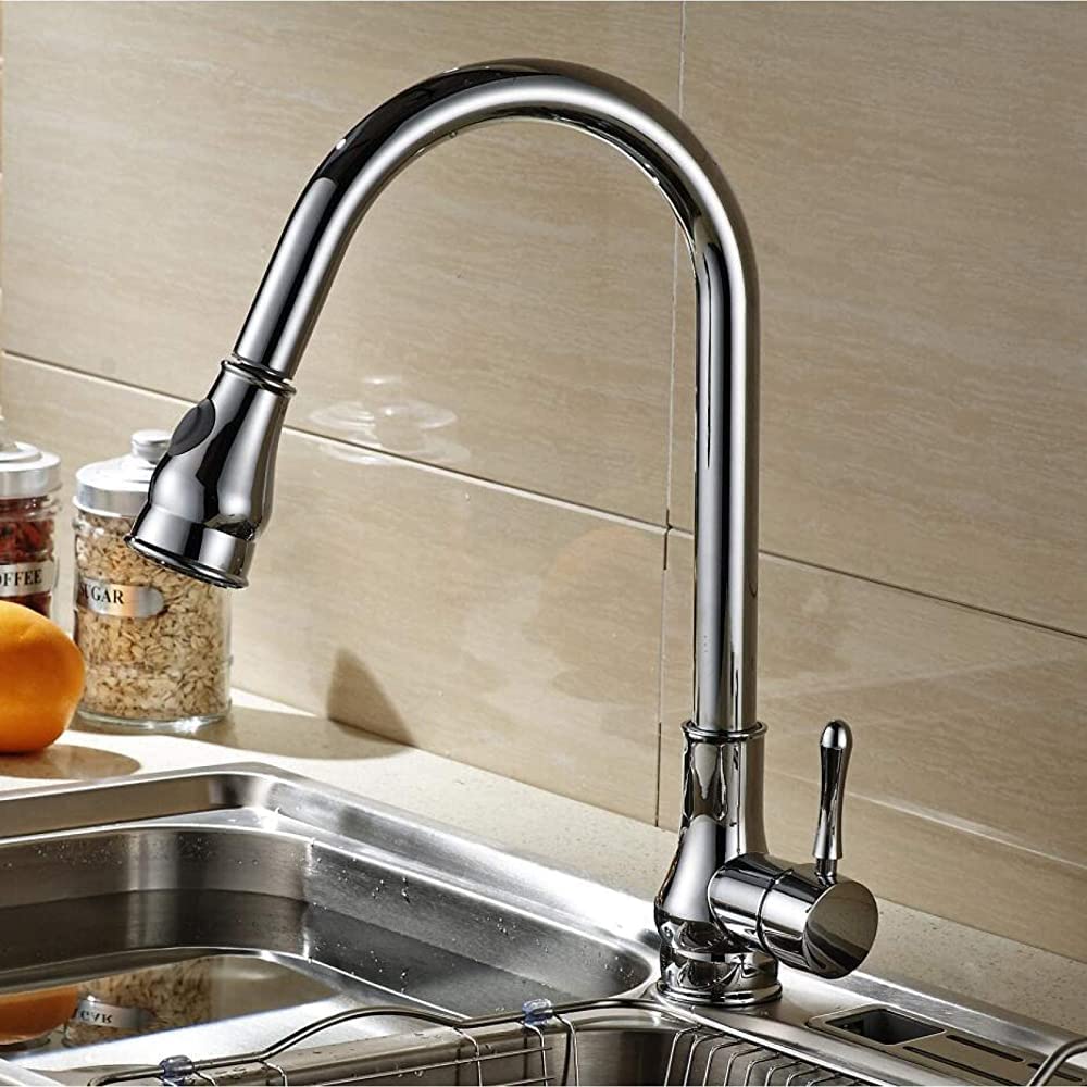 Robinet de cuisine extractible mitigeur eau chaude et froide en laiton chrome