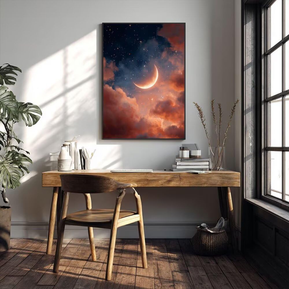 Malen Nach Zahlen Erwachsene DIY Komplettset - Hochwertige Acrylfarben & Leinwand - Entspannendes Kunsthandwerk für Anfänger & Fortgeschrittene - Ideales Home Deko - Mond Sterne Motiv (80x100cm) C-986