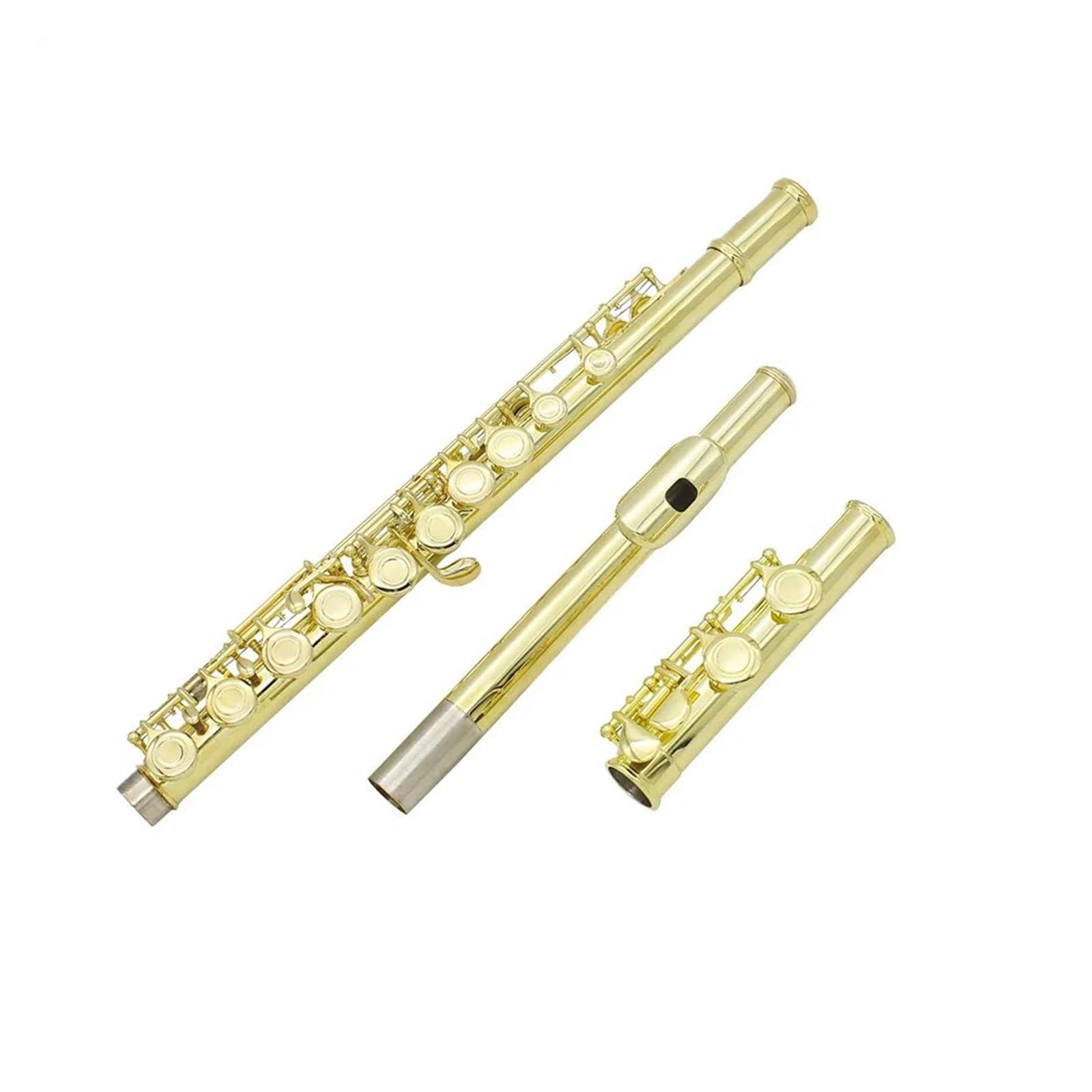 flet prosty 16-otworowy zamknięty otwór flet C klucz profesjonalny srebrny flet Instrument muzyczny futerał na flet pielęgnacja kij rękawiczki akcesoria (Color : Gold)