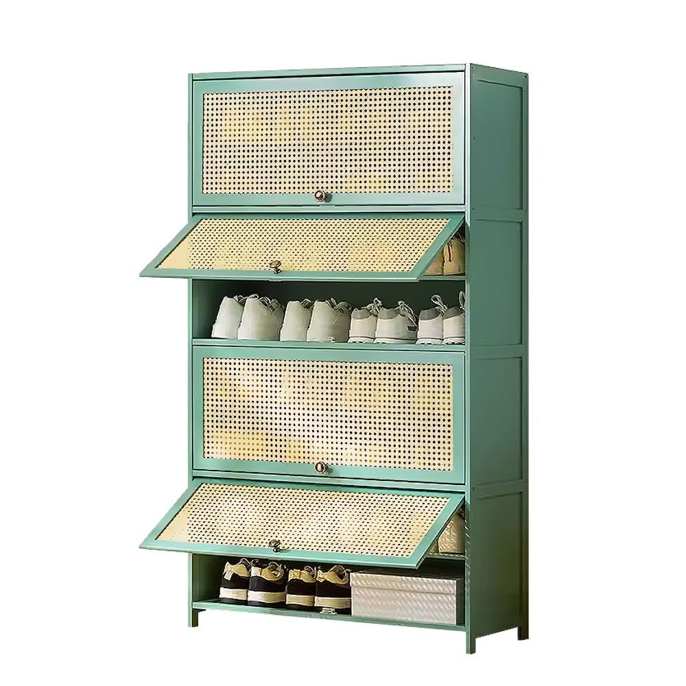 Meuble à chaussures en bambou fin 60 à 80 cm avec rabats et étagères