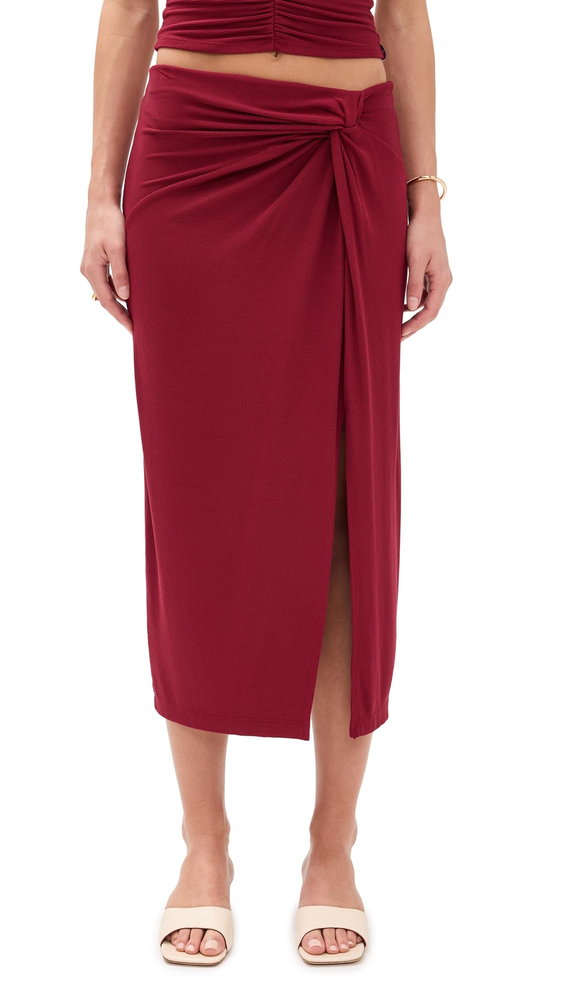 Stateside Womens 2x1 Fine Rib Twist Waist Tulip Skirt