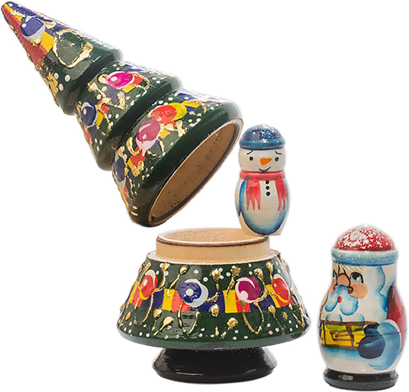 Christmas Tree Nesting Doll 3pc./5" Russian Matryoshka Wooden Collectible