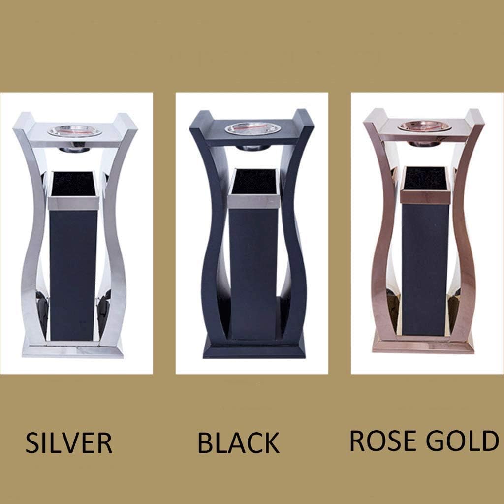 Waste Bins,Rrubbish Bin Outdoor Trash Can Vertical Stainless Steel Trash Can with Ashtray Trash Can Shoppimall Elevator Corridor Hotel Commercial Grade Trash Can for Indoor and Outdoor 31.5 Inches/Bla