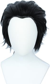 Linfairy Anime Cosplay Short Straight Black Wig Halloween Costume Wig for Unisex black