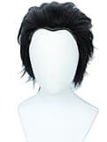 Linfairy Short Black Cosplay Wig Halloween Slicked back Costume Wig for Men