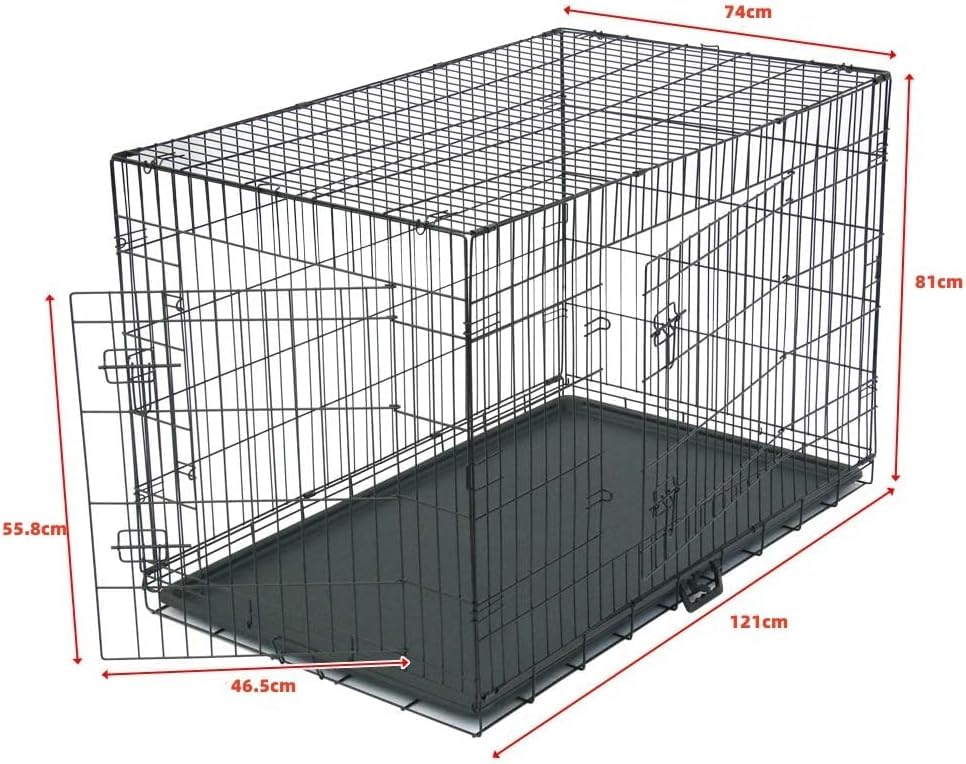 TactFire Hundekäfig Faltbar klappbar mit 2 Türen,Hundehöhle Hundebox Auto mit Bodenschale,(XXL) 121 x 74 x 81 cm,Zusammenklappbarer