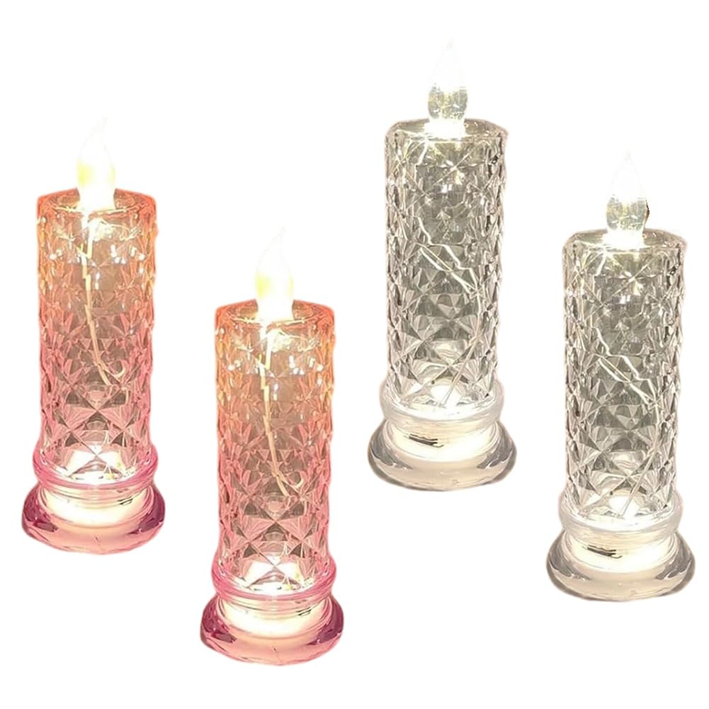 UDSKNV[KSL LED Crystal Candle Lights 4PCS LED Flameless Candles Battery Operated Candles with Base for Valentine's Day