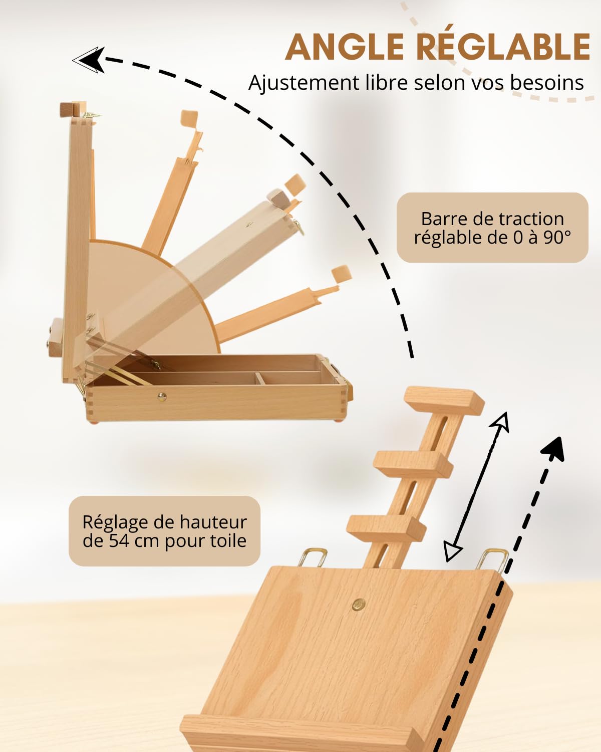 Chevalet Peinture, de Table en Bois de Hêtre avec Boîte de Rangement