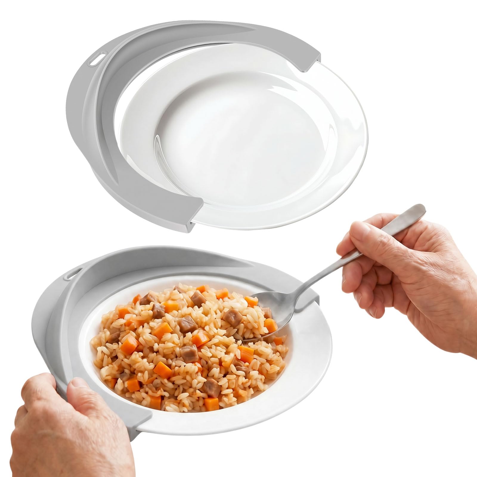 2Pcs Food Plate Guard, Parkinson Patients Prevention Scooping Food Dining Aid Assistant with Top Hole, Eating Assist Tool for Disabled, Elderly, Handicapped
