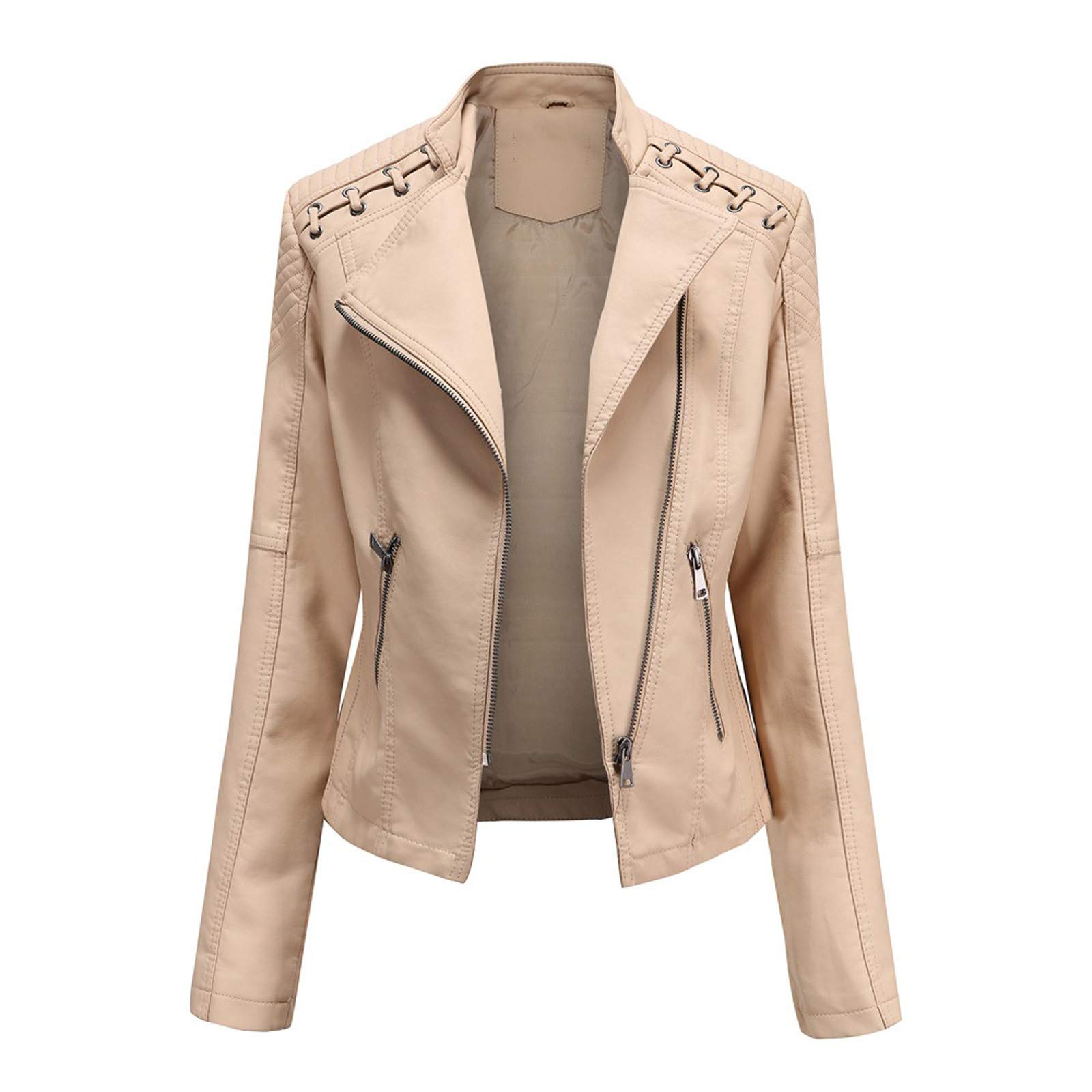 Générique Veste Femme Cuir Court Blouson avec Ceinture Motard Col Montant Biker Zippé Vintage Manteau Bombers Moto Veste Femme Noire Veste Rouge Femme Chic