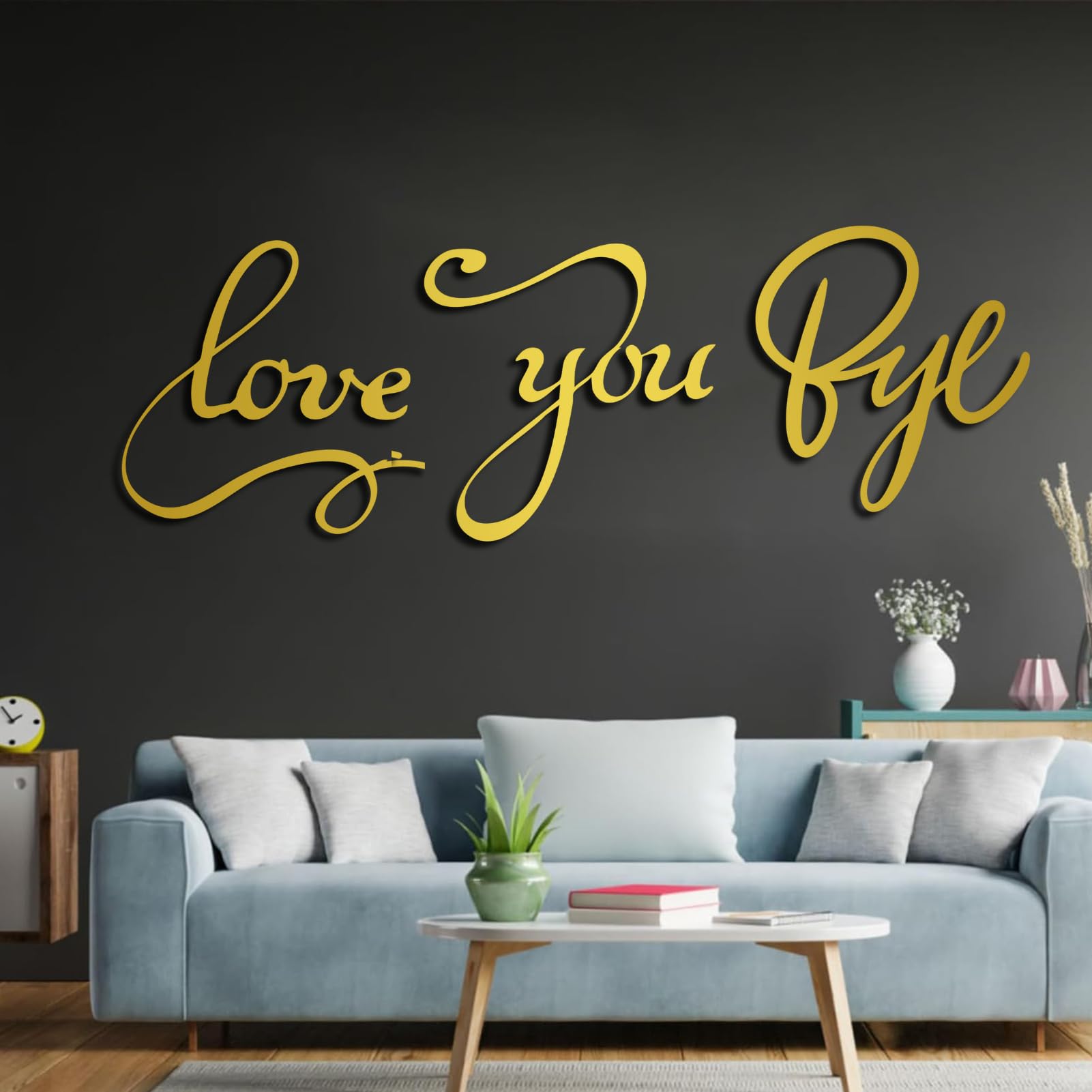 Schwarzes Metall-Wandbild „Love You Bye“, Metall-Liebeszeichen-Monogramm-Paar-Wandbild-Dekoration, Moderne Skulptur zur Dekoration von Wohnzimmer, Schlafzimmer, Flur und Wohnbereich (Weiß, 3