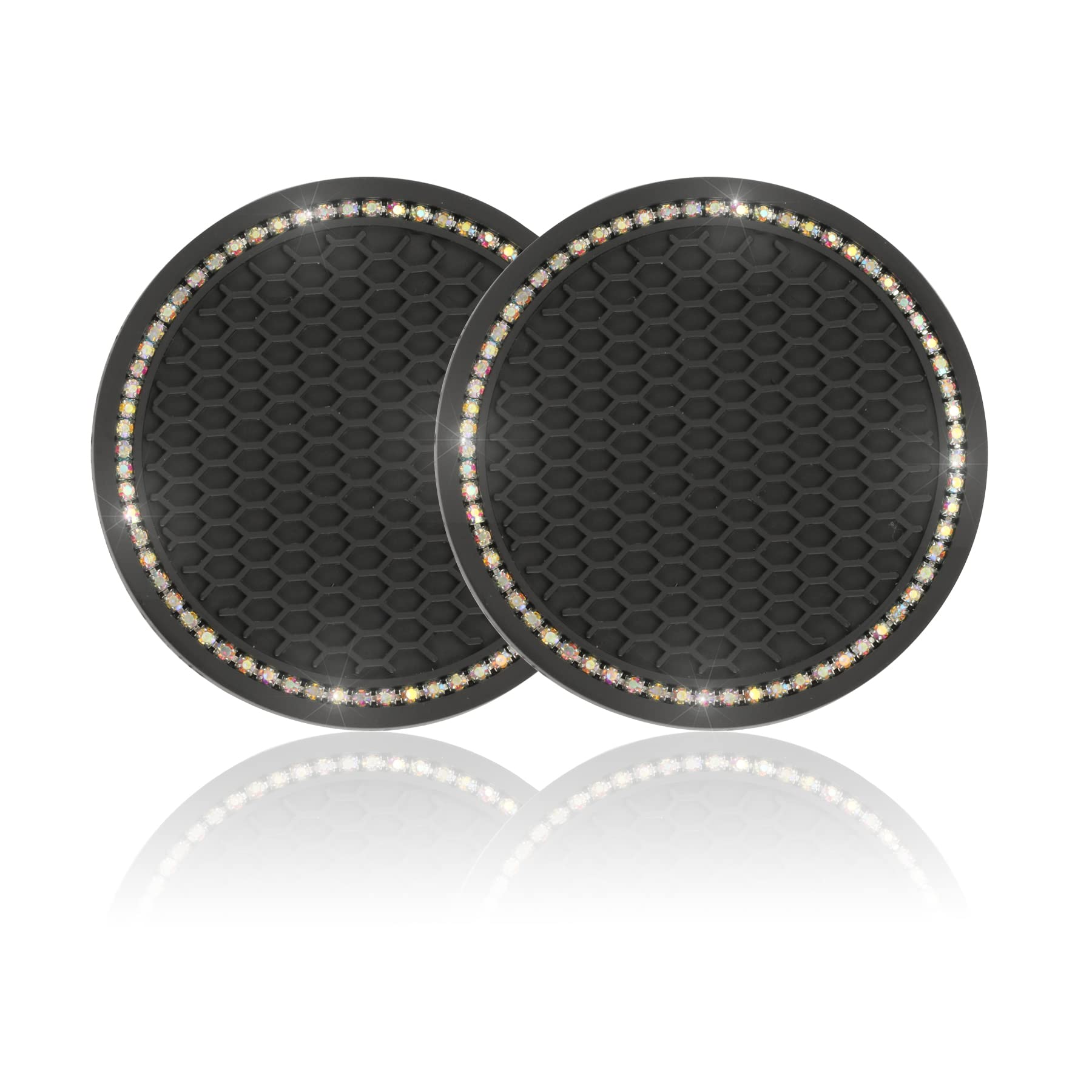 JUSTTOPCar Cup Holder Coaster, 2 Pack Universal Auto Anti Slip Cup Holder Insert Coaster, Bling Crystal Rhinestone Car Interior Accessories,Black - AB Color