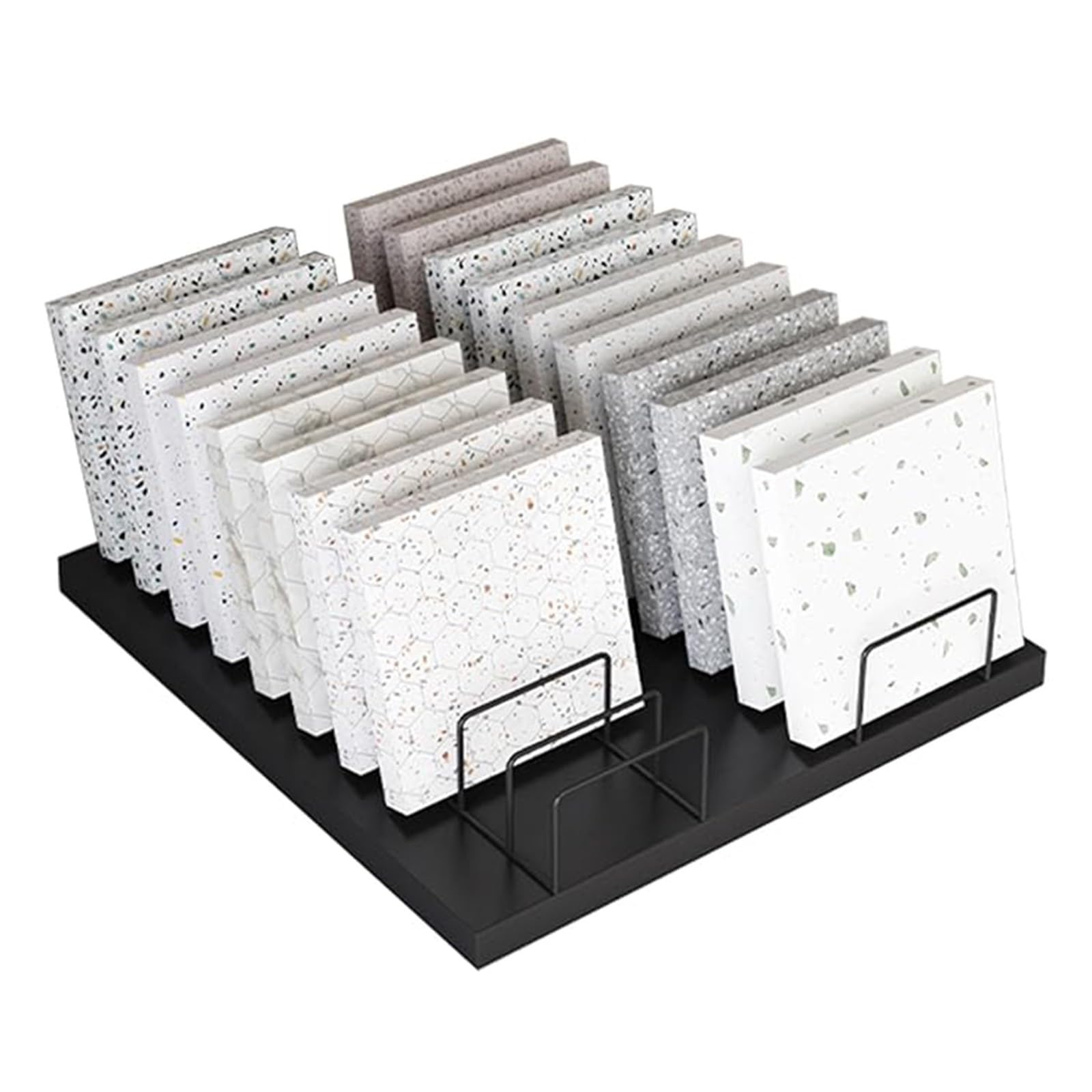 Muestrario de materiales de construcción Expositor de sobremesa con 10/ 20/ 30 ranuras para tarjetas, Muestrario de Vidrio de Gran Capacidad, Negro / Blanco / Oro Metal Azulejos de Cerámica Puerta de