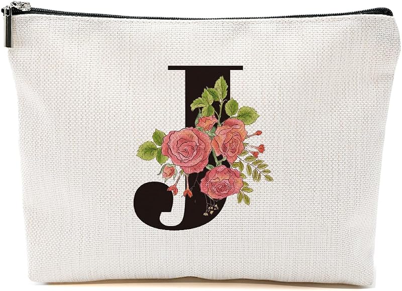 Rose Letter Initial J Makeup Bags for Women Bridesmaid, Wedding Gifts