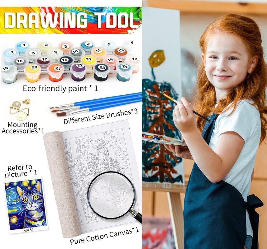 Miniatura 6 de Yomiie Kits de pintura por números para adultos, kits de pintura acrílica de lienzo de águilas, fácil de pintar por números para principiantes para