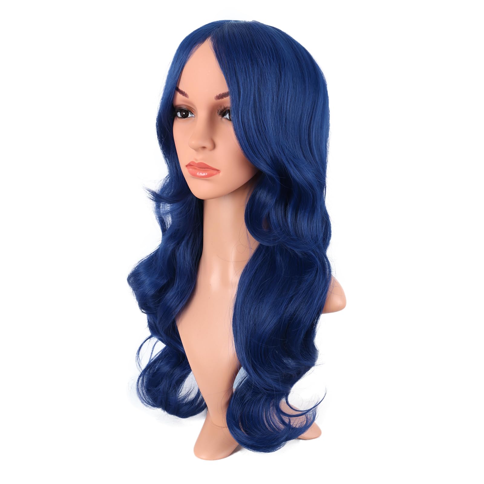 MapofBeauty 24 Inch/60 cm Charming Synthetic Long Wavy Side Bangs Women Party Anime Cosplay Wig (Mixed Blue) - Image 3