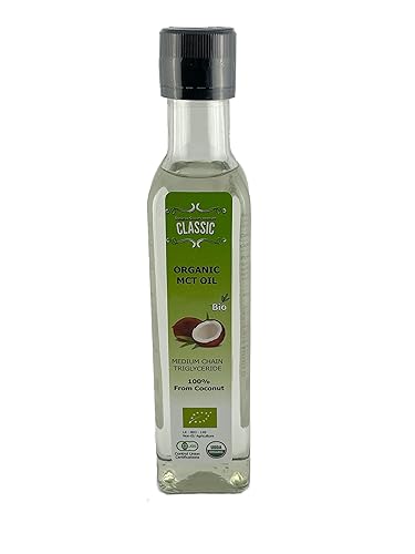 Aceite orgánico MCT Certificado USDA Botella de vidrio reutilizable de 8.5fl oz (8.4 fl oz)