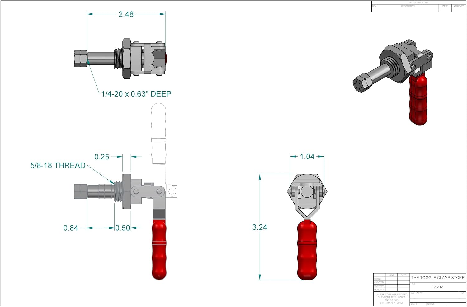 PP-36202SS STAINLESS STEEL PUSH PULL TOGGLE CLAMP Pack of 5