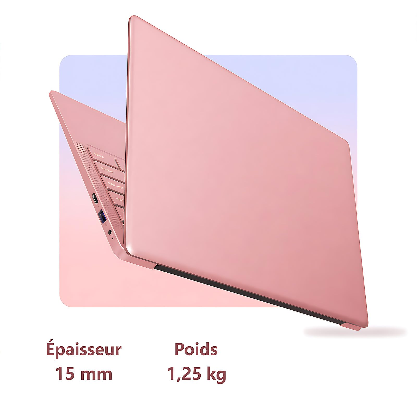 Ordinateur Portable 14 Pouces Léger, PC Portable Windows 11 Pro, Celeron J4105, 8 Go DDR4, Écran FHD IPS 1920x1080, WiFi 5G Bluetooth, Mini HDMI USB 3.0, Clavier AZERTY (Or Rose, 8+256G)