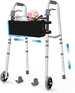 Folding Narrow Walkers for Seniors, Adjustable Width & Height, Standard Walkers with Basket, 2