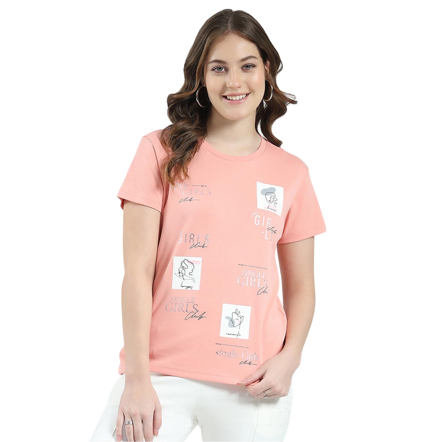 monte carlo Women's Regular Fit Printed Round Neck Top | Half Sleeve | Casual Wear | Stylish & Comfortable | Everyday Wear Top for Women-picture-19