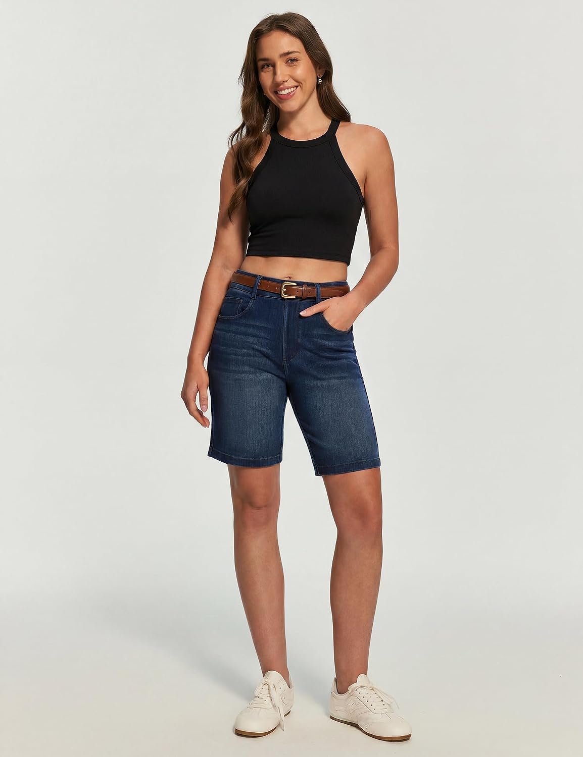 IUGA Denim Bermuda Shorts for Women Pull On Stretchy Bermuda Jean Shorts Women High Waist Tummy Control Jorts Summer Casual