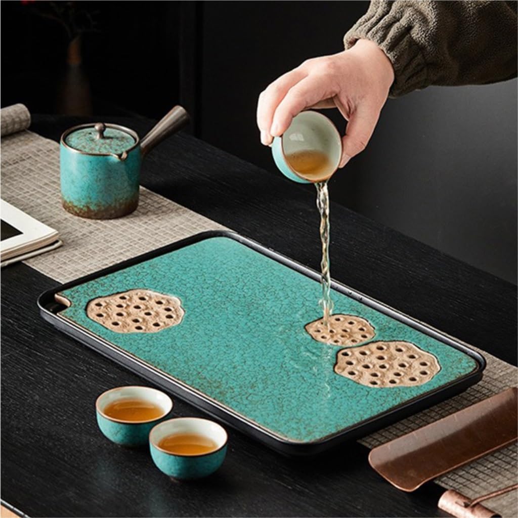 Taca do serwowania herbaty retro ceramiczna taca na herbatę prostokątna taca do przechowywania wody prosty zestaw do herbaty Kung Fu odpowiedni do domowego biura kawiarni tacy na stolik kawowy