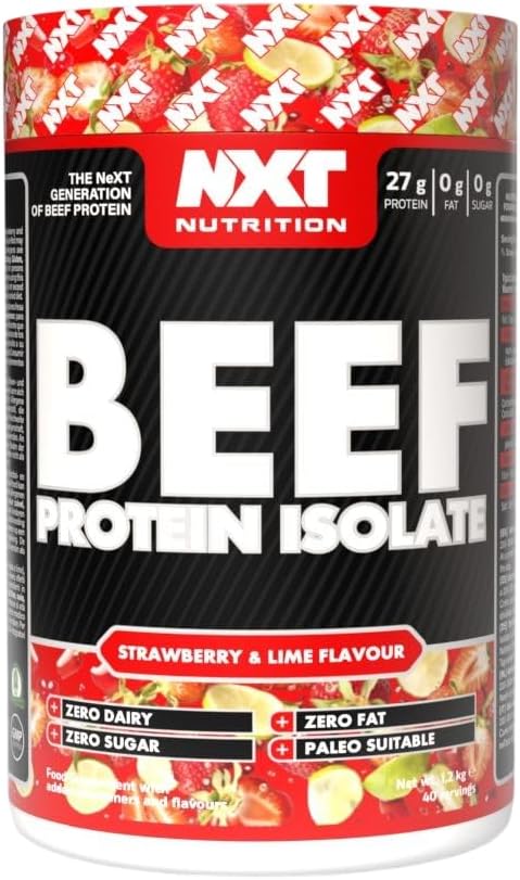 NXT Nutrition Beef Protein Isolate Powder - Protein Powder High in Natural Amino Acids - Paleo, Keto Friendly - Dairy and Gluten Free - Muscle Recovery | 1.2kg (Strawberry and Lime)