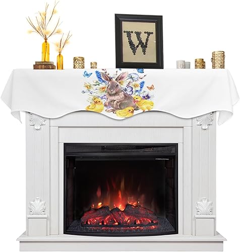 Miniatura 1 de Bufanda de manto, 70 x 17 pulgadas, Pascua, granja, conejo, pollos, mariposa, chimenea, mantel, cubierta de mantel para el hogar, sala de estar,