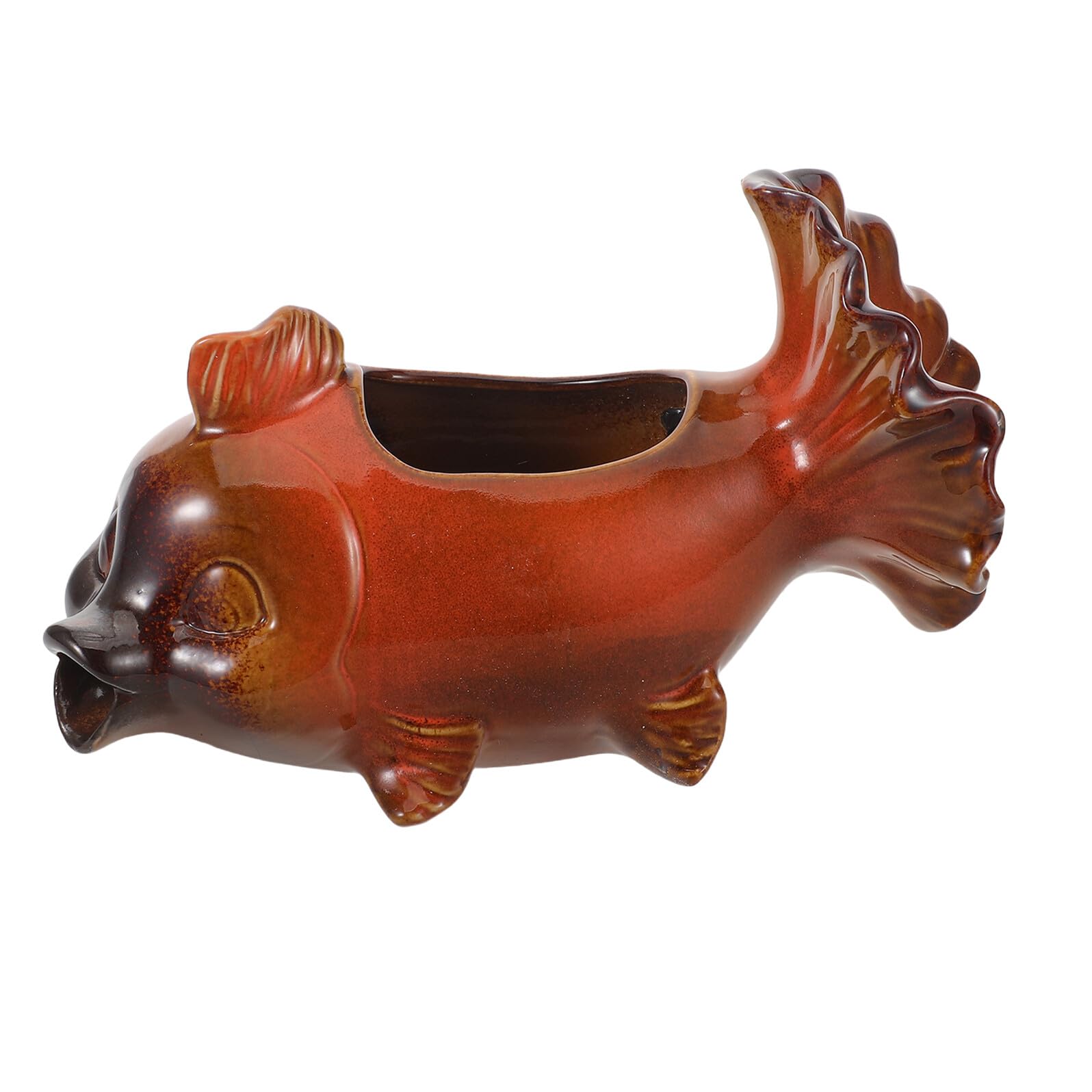 ifundom Fuente de Pez Koi de Cerámica sin Bomba Surtidor de Cascada para Estanque Decoración Acuática para Jardín y Patio Estatua de Pez Roja Esmaltada para Ambiente Zen
