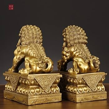 清代　11cm 文具　銅対獅子 Amazon.com: 铜器铜狮子摆件一只北京宫门狮狮子工艺品摆件(1PCS