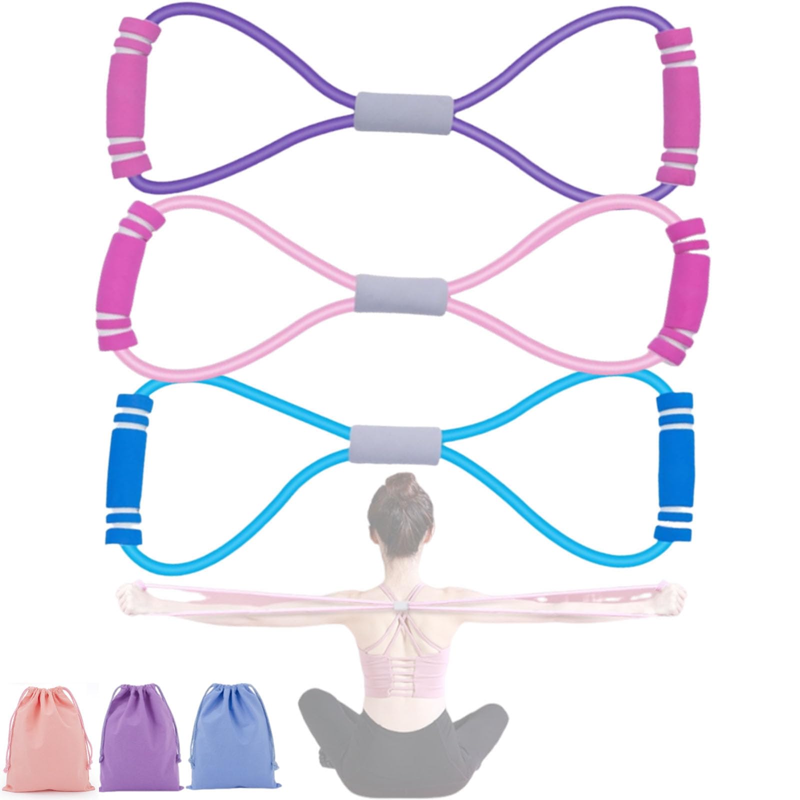 Saludea Resistance Band with Handles, Arm Figure 8 Resistance Band with Handles, Chest Expander, Yoga Gym Fitness Pulling Rope 8 Word Elastic for Arm and Shoulder Stretch (3 Pcs)