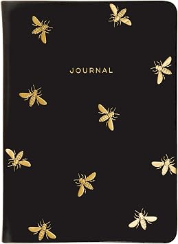 WORLD TRAVELER Eccolo Gold Bees Writing Journal, 256 Lined Page Notebook, Faux Leather Soft Cover, 5x7