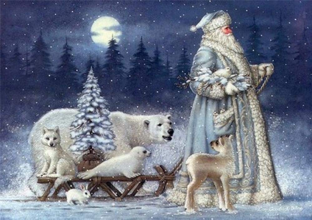 Diamant peinture point de croix neige Noël grand format 60x85 broderie carrée