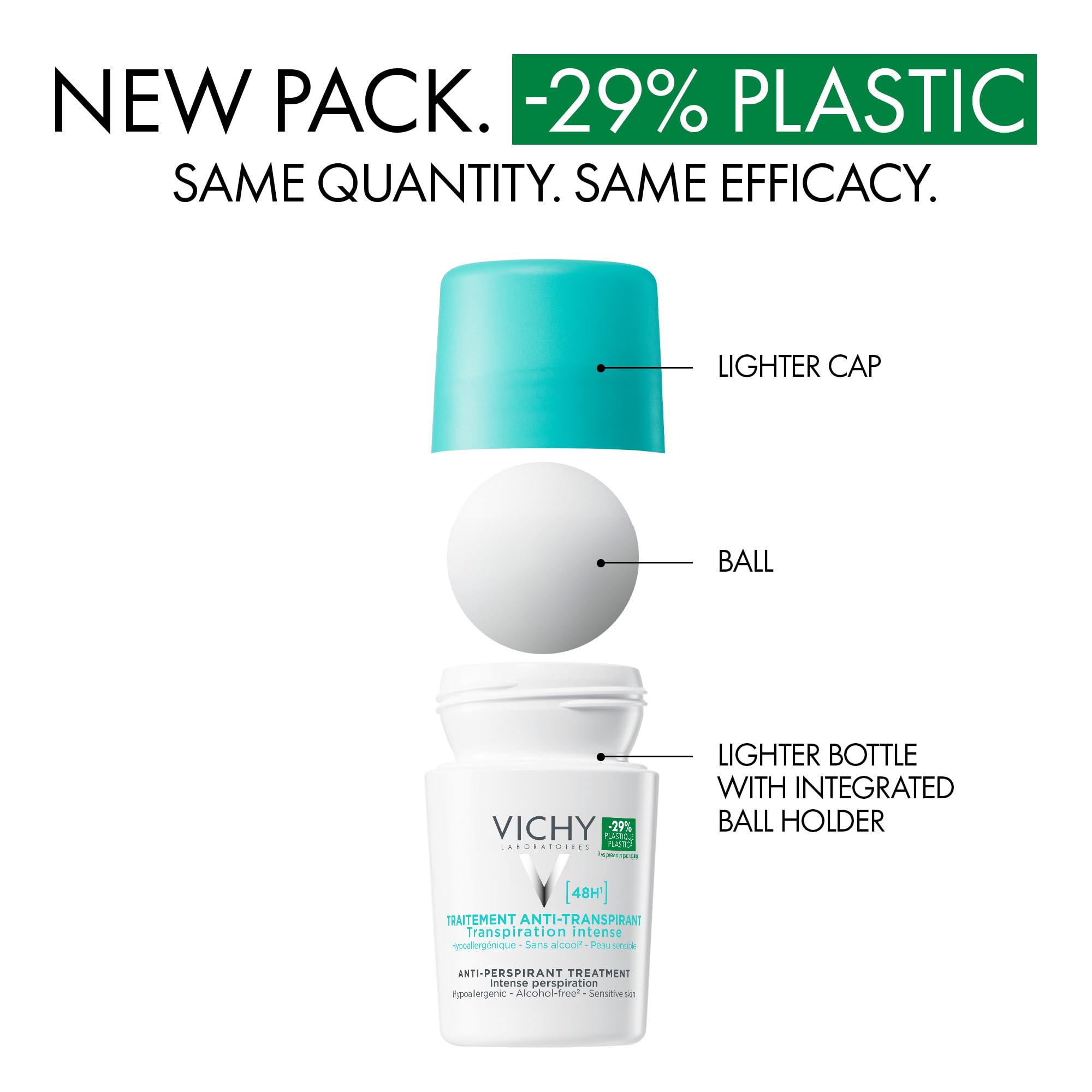 Vichy Intensive Anti-Perspirant Roll-On 50ml – Strong 48H Sweat & Odour Protection for Normal to Heavy Perspiration, Gentle on Sensitive Skin, Everyday Reliable Freshness
