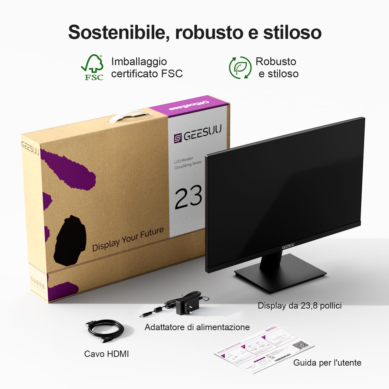 Monitor PC 24 Pulgadas, Computer Gaming Pantalla Ordenador 144Hz, Full HD, VESA 75x75mm, 6ms, VA, 99% sRGB, Luz Azul Baja, HDMI 2.0, DP1.2