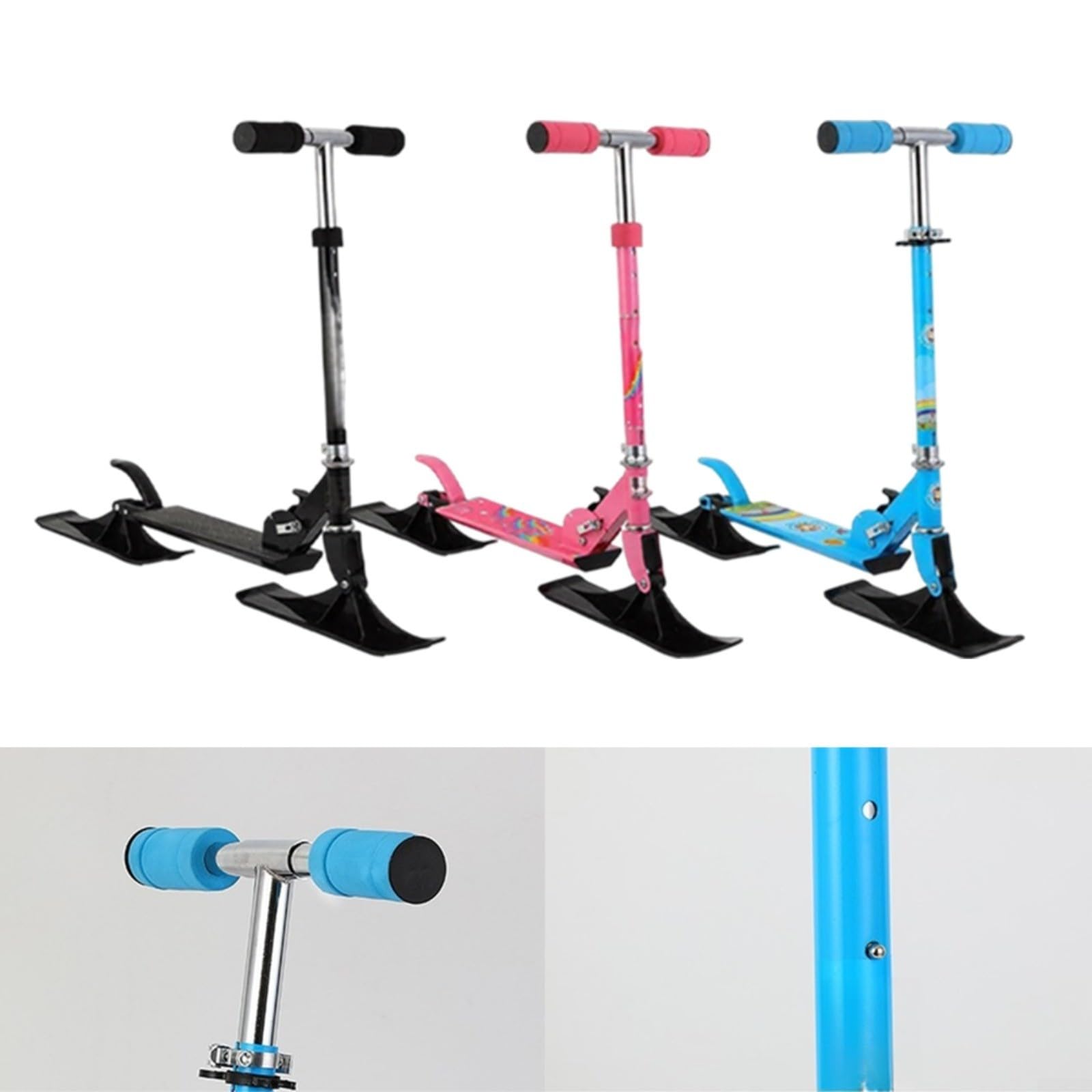 2-in-1 Kinder Schneeroller,Robuster Eisen-PVC Scooter Verschleißfest Für Schnee Und Land Winter Outdoor Spielzeug Für Jungen Mädchen(B)